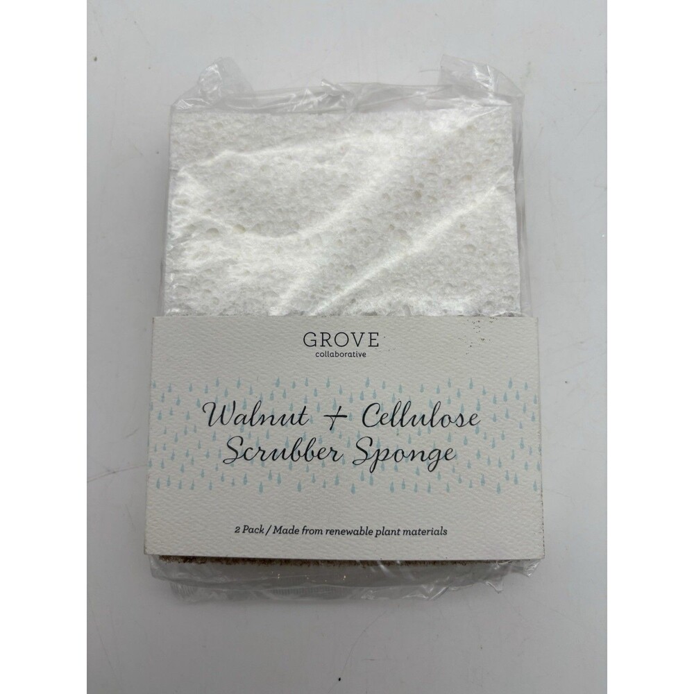NEW Sealed 2 GROVE COLLABORATIVE Walnut & Cellulose Scrubber Sponges Pack of 2
